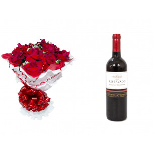 Buquê de Flores Encanto de Colombianas Vermelho + Vinho Concha Y Toro