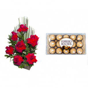 Arranjo de Flores Affetto di fiori vermelho + Ferrero Rocher