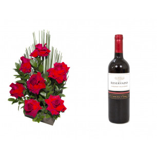 Arranjo de Flores Affetto di fiori vermelho + Vinho Concha Y Toro