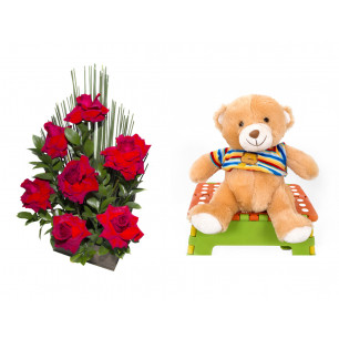 Arranjo de Flores Affetto di fiori vermelho + Urso Carinhoso