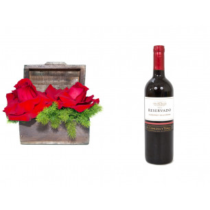 Arranjo de Flores Amor por você+ Vinho Concha Y Toro