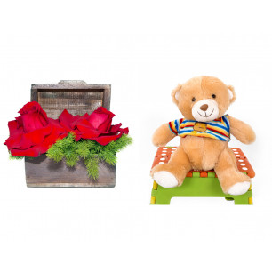 Arranjo de Flores Amor por você+ Urso Carinhoso