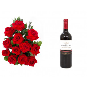 Arranjo de Flores Amor em rosas + Vinho Concha Y Toro