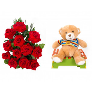Arranjo de Flores Amor em rosas + Urso Carinhoso