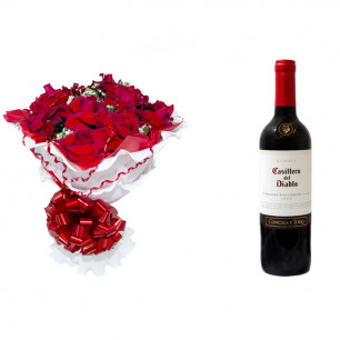 Buquê de Flores Encanto de colombianas vermelhas + Vinho Casillero Del Diablo Reserva Cabernet Sauvignon