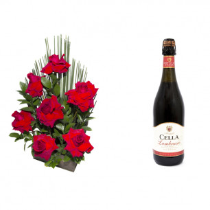 Arranjo de Flores Affetto di fiori vermelho + Vinho Frisante Cella Lambrusco Tinto 750ml