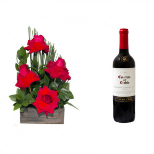 Arranjo de Flores Sabor da paixão + Vinho Casillero Del Diablo Reserva Cabernet Sauvignon