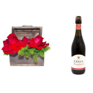 Arranjo de Flores  Amor por você + Vinho Frisante Cella Lambrusco Tinto 750ml