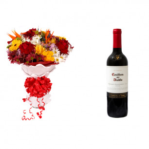 Buquê de Flores Lindo Tropical + Vinho Casillero Del Diablo Reserva Cabernet Sauvignon