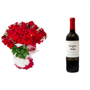 Buquê de Flores Loucura de amor + Vinho Casillero Del Diablo Reserva Cabernet Sauvignon