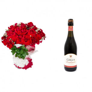 Buquê de Flores Loucura de amor + Vinho Frisante Cella Lambrusco Tinto 750ml