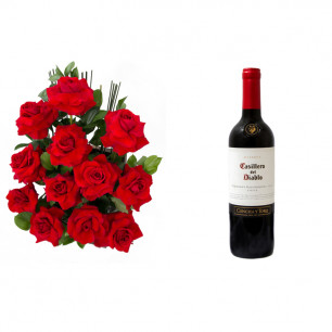 Arranjo de Flores Amor em rosas + Vinho Casillero Del Diablo Reserva Cabernet Sauvignon